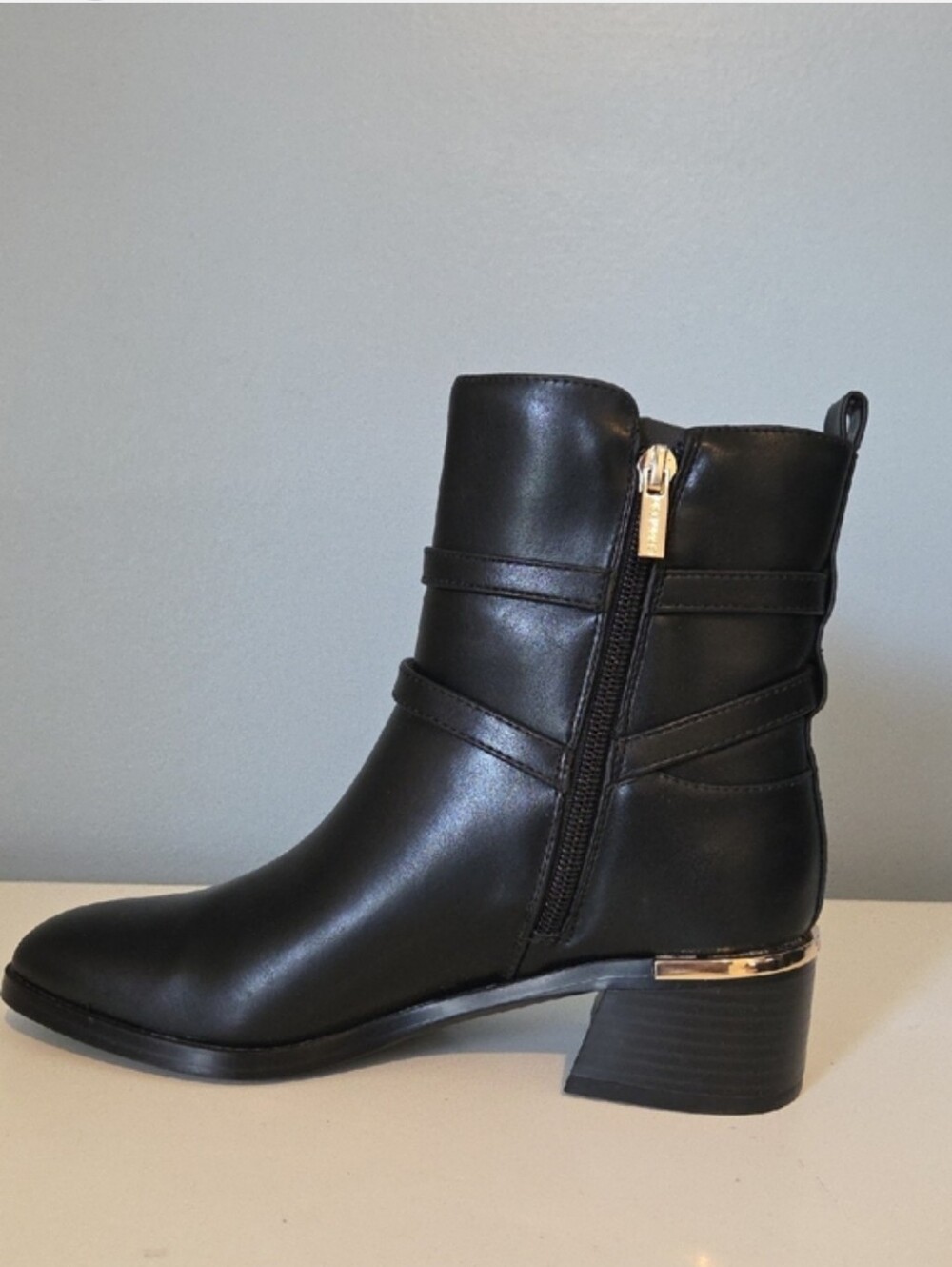 Calvin Klein Classic Black Ankle Boot with Metallic Heel Accent Size 7 - Picture 3 of 11